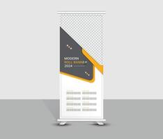 Creative roll up banner stand with yellow and orange design vector