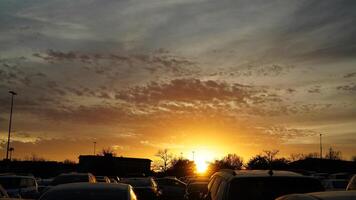 The beautiful city sunset view with the blue time sky in the shopping mall parking square photo
