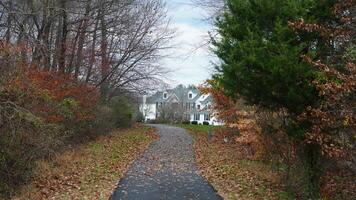 The usa countryside view surrounded by the colorful forest woods in autumn photo