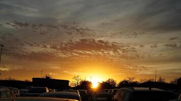The beautiful city sunset view with the blue time sky in the shopping mall parking square photo