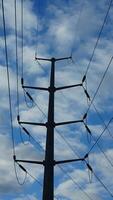 The electricity cable lines view with the blue sky as background photo