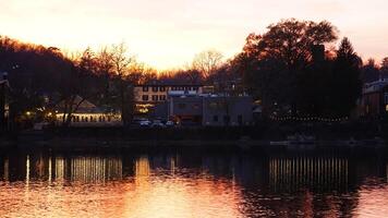The beautiful sunset view with the colorful sky and river as background in a little USA town photo