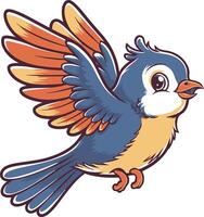 Cute flying bird cartoon illustration, bird art design. Ai generate vector