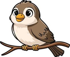 Bird sitting on tree branch cartoon art illustration. Ai generate vector