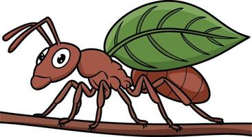 Ant holding leaf art illustration. Ai generate vector