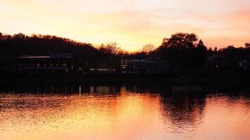 The beautiful sunset view with the colorful sky and river as background in a little USA town photo