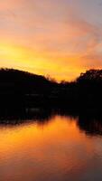 The beautiful sunset view with the colorful sky and river as background in a little USA town photo