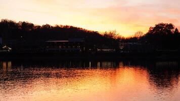 The beautiful sunset view with the colorful sky and river as background in a little USA town photo