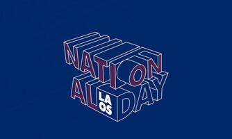 Typography of Laos national day in 3d line art design with blue technology background concept. Laos independence day design vector