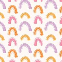 Abstract colorful rainbows seamless pattern. Doodle hand drawn rainbow in Scandinavian style. Kids design illustration. vector