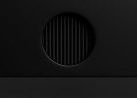 Empty black studio bg with circle window for product show. 3d render photo