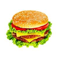 a hamburger with lettuce and tomato on a white background photo