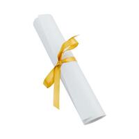 a rolled up piece of paper with a yellow ribbon photo