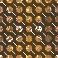 , geometric, gender neutral seamless pattern of abstract, swirled caramel and chocolate lollipops rows in diagonal composition. Ideal for digital projects like candy packing, fabric for a candy vector