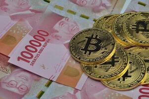 Bitcoin and indonesia money rupiah image stock photo