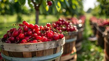 Cherries in a field with trees and trees photo