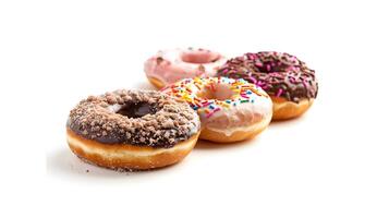 Five donuts with sprinkles on a white background photo