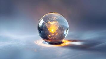 A glowing ball with a heart inside of it photo