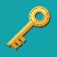 A golden key icon on a blue background vector