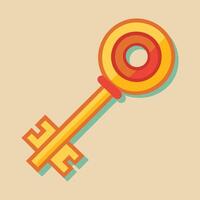 An illustration of a key with a circle in the center vector