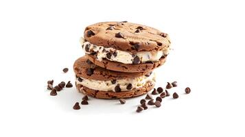 Chocolate chip cookies with ice cream and chocolate chips photo