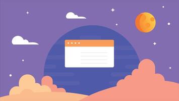 A computer screen with a message on it. The message is written in orange and is on a blue background. The image has a space theme with a large orange moon in the background vector