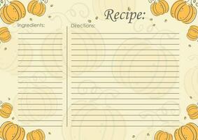 Recipe card template, vegetable blank. Rape pumpkin cooking list. Cartoon recipe card vector