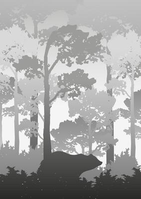 Silhouette of forest with wild animal poster. National Park illustration. World Wildlife Day