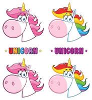 Magic Unicorn Head Cartoon Mascot Character Set. Collection Isolated On White Background vector