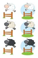 Sheep Jumping Over The Fence. Collection Set vector