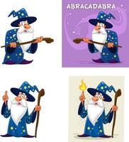 Old Wizard Cartoon Character. Collection Set Isolated On White Background vector