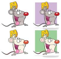 Mouse Cartoon Mascot Character Running With Cheese. Collection Isolated On White Background vector