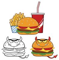 Devil Burger Cartoon Character Design. Collection Set vector