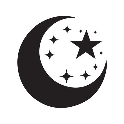 Crescent Moon and Star logo icon silhouette on white background