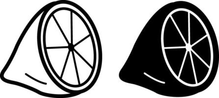 Two Lemon Icons. Black White Illustration of Lemon Halves. vector