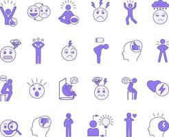 Colored Set of Mood Icons. Icons of Sad, Excited, Joyful, Angry Anxious, Pensive, Surprised, Tired, Jealous, Optimistic, Confident and Others vector