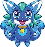 A blue and green cartoon character with a big smile vector