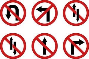Red Arrows Showing Road Traffic. Prohibitory Road Signs. Icons. No U-Turn, No Left and Right Turns, One-Way Traffic, and No Entry vector