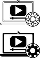 Editing Icons. Black and White Icons of Laptop, Player, and Gear. blogging, Social Networks Concept vector