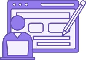 Blogger Color Icon. Website with Content and Vlogger with Laptop. Blogging on the Internet. Publishing Content on the Online Platform vector