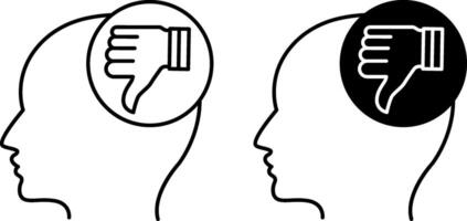 Pessimistic icons. Black and White Icons. Human Head and Thumb Down. Negative Outlook on Life, Emotions. Mental Health. Mood Concept vector