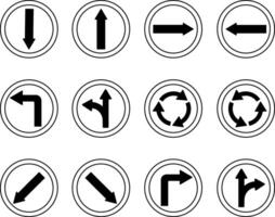 Road Traffic Arrows. Round Signs. Back, Forward, Right and Left Arrows. Straight or Right, Straight or Left. Roundabout. Keep Left or Right vector