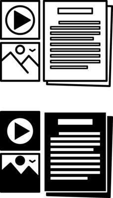 Content Creation Icons. Black and White Icons. Media, Photo, and Text. Information Uploaded on Social Networks. Blogger Concept