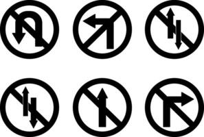 Arrows Showing Road Traffic. Prohibitory Road Signs. Icons. No U-Turn, No Left and Right Turn, One-Way Traffic, and No Entry vector