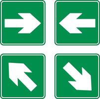 Green Emergency Exit Arrows. Right, Left, Up, and Down Arrows. Sign Shows Evacuation Direction vector