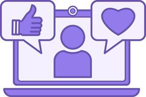 Colored Social Media Icon. Laptop, Blogger, and Like Icons. Blogger and Social Networks Concept vector