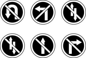Black Arrows Showing Road Traffic. Prohibitory Road Signs. Icons. No U-Turn, No Left and Right Turn, One-Way Traffic, and No Entry vector