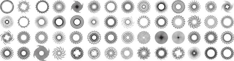 spiral lines, twisted burst, vortex, spiral hole, swirling line or rotating circle set vector