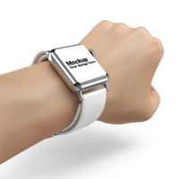 Mockup of white smart watch with square display on white background psd