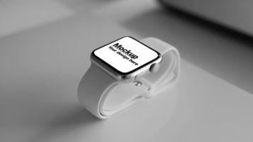 Mockup of a white smart watch with a squared display on a white ground psd